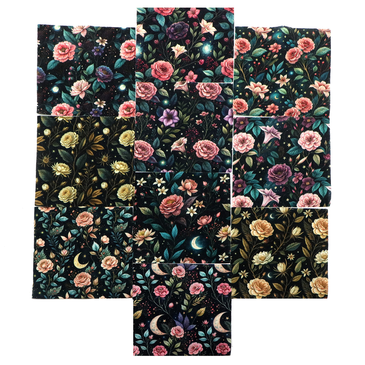 10Pc/Set Flower Black Series Fat Quarter Fabric, Pre-Cut Square Fabric Assort, Fabric Set, Craft Fabric, Handmade DIY Patchwork Fabric,Home Quilting Sewing Fabric, Packaging Fabric, Scrapbooking Craft Hobbyist