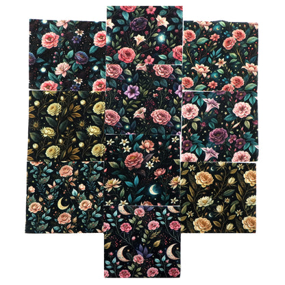 10Pc/Set Flower Black Series Fat Quarter Fabric, Pre-Cut Square Fabric Assort, Fabric Set, Craft Fabric, Handmade DIY Patchwork Fabric,Home Quilting Sewing Fabric, Packaging Fabric, Scrapbooking Craft Hobbyist