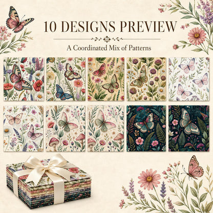 10pcs Charm Pack Set Floral Butterfly Pattern Vintage Style Handmade DIY with Rich Color and Texture Elements 100% Polyester Patchwork in 10 Design Styles Suitable for Patchwork DIY Craft Projects DIY Wallet Making Gift Giving Bag Making Mother's Day Gift