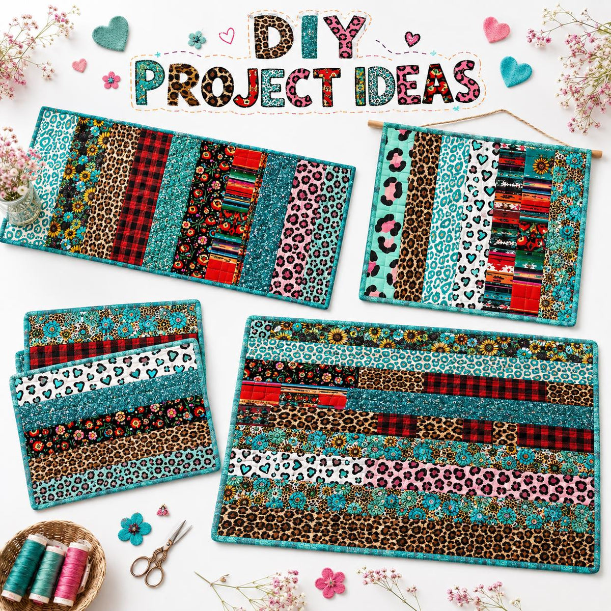10Pc/Set, Making 10 Images 1pc Each, Each Size: 6.3*50cm Leopard Series Sliced Fabric Set Style Combination, Polyester Jelly Roll Fabric Strips, Pre-Cut Quilting Squares, For Quilting DIY, Handicrafts And Sewing, Blankets, Rugs, Interior Decoration, Home
