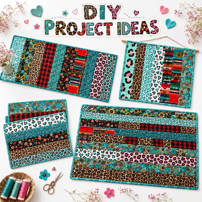 10Pc/Set, Making 10 Images 1pc Each, Each Size: 6.3*50cm Leopard Series Sliced Fabric Set Style Combination, Polyester Jelly Roll Fabric Strips, Pre-Cut Quilting Squares, For Quilting DIY, Handicrafts And Sewing, Blankets, Rugs, Interior Decoration, Home