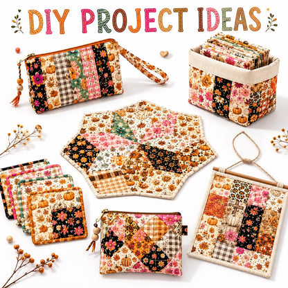 10pcs Charm Pack Set Floral Pumpkin Autumn Pattern Vintage Style Handmade DIY with Rich Color and Texture Elements 100% Polyester Patchwork in 10 Design Styles Suitable for Patchwork DIY Craft Projects DIY Wallet Making Gift Giving Bag Making Mother's Day