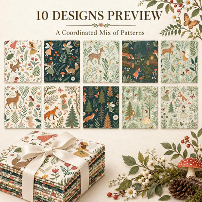 10Pc/Set Flower Series Deer Tree Fox Mushroom Fat Quarter Fabric, Pre-Cut Square Fabric Assort, Fabric Set, Craft Fabric, Handmade DIY Patchwork Fabric,Home Quilting Sewing Fabric, Packaging Fabric, Scrapbooking Craft Hobbyist