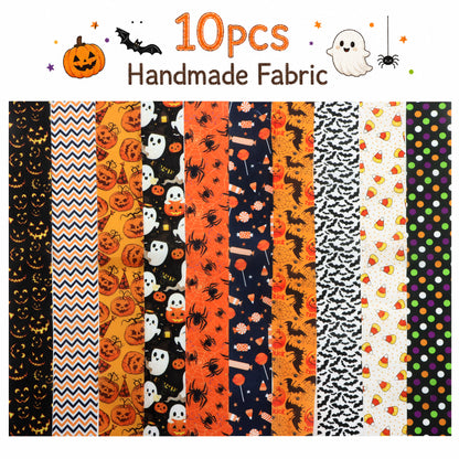 10Pc/Set, Making 10 Images 1pc Each, Each Size: 6.3*50cm Candy Pumpkin Bat Ghost Halloween Series Sliced Fabric Set Style Combination, Polyester Jelly Roll Fabric Strips, Pre-Cut Quilting Squares, For Quilting DIY, Handicrafts And Sewing, Blankets, Rugs