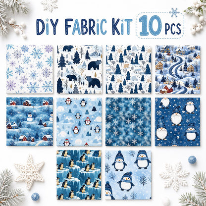 10Pc/Set Christmas Series Christmas Tree Bear Penguin Fat Quarter Fabric, Pre-Cut Square Fabric Assort, Fabric Set, Craft Fabric, Handmade DIY Patchwork Fabric,Home Quilting Sewing Fabric, Packaging Fabric, Scrapbooking Craft Hobbyist