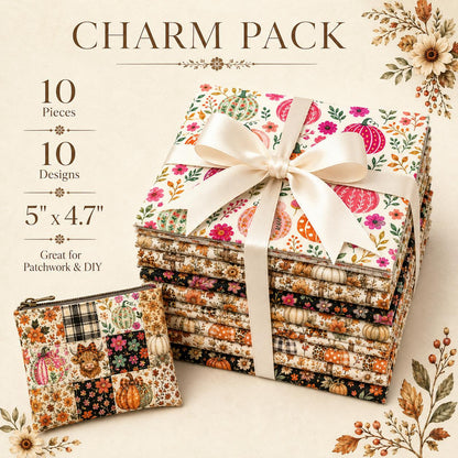 10pcs Charm Pack Set Floral Pumpkin Autumn Pattern Vintage Style Handmade DIY with Rich Color and Texture Elements 100% Polyester Patchwork in 10 Design Styles Suitable for Patchwork DIY Craft Projects DIY Wallet Making Gift Giving Bag Making Mother's Day