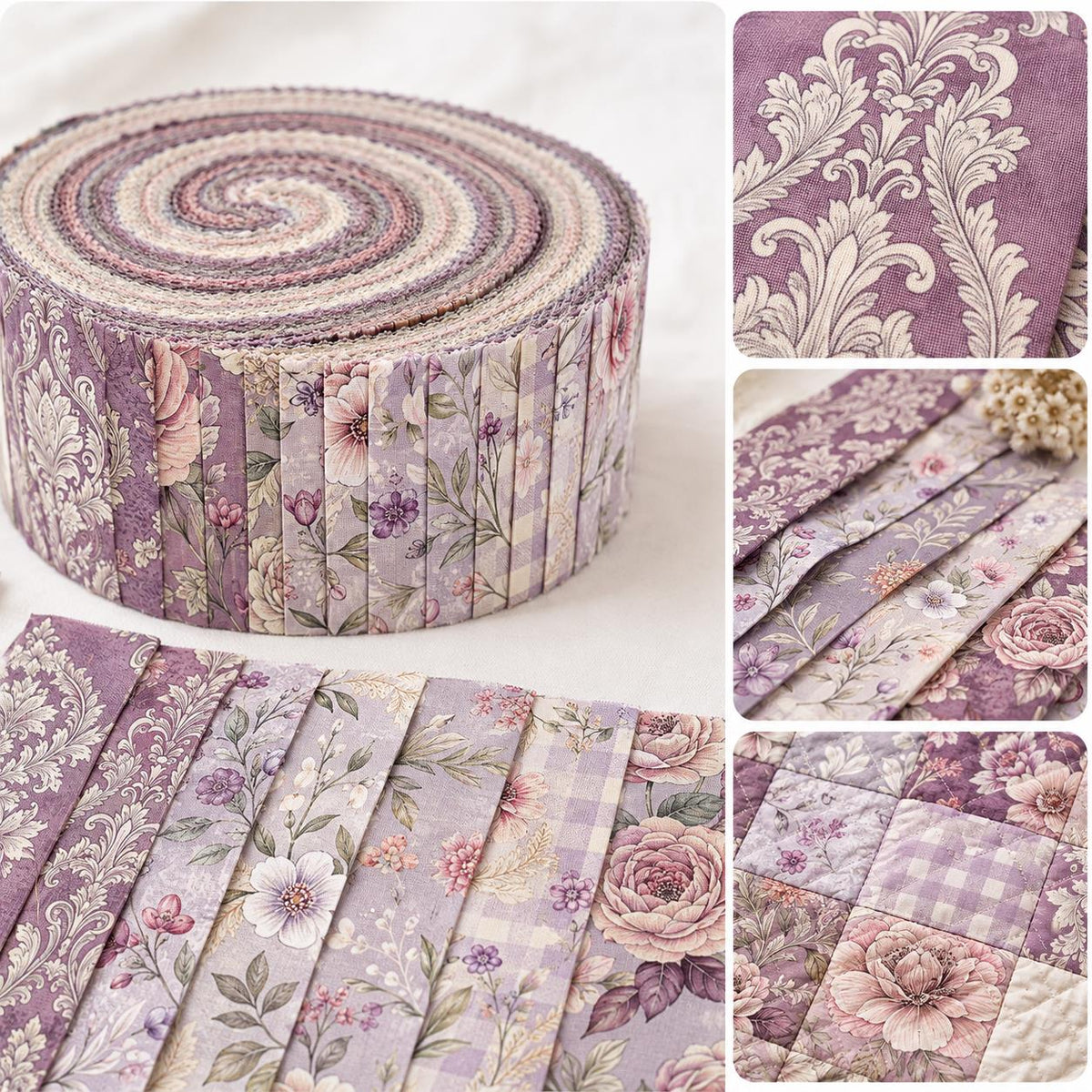 10pcs Vintage Floral Burgundy Pattern Jelly Roll Fabric Strips 2.5X19.7inch Pre-Cut 100% Polyester For Patchwork Quilts, Table Runners, Placemats, Tote Bags, Storage Pouches, Makeup Bags, Coasters, Quilt Blocks & Binding