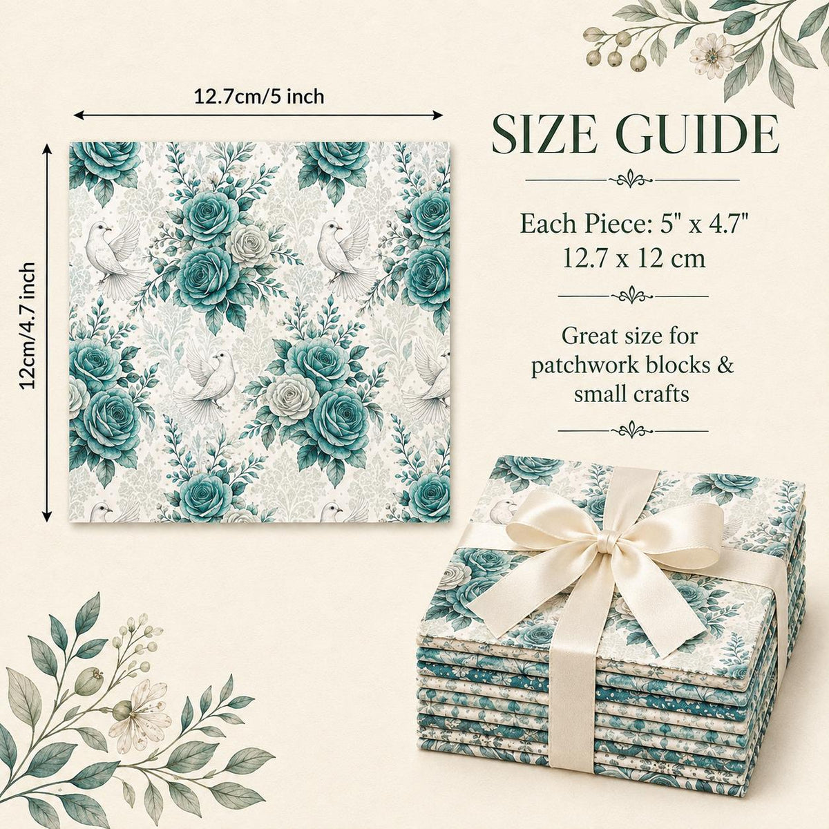 10Pc/Set Flower Green Series Fat Quarter Fabric, Pre-Cut Square Fabric Assort, Fabric Set, Craft Fabric, Handmade DIY Patchwork Fabric,Home Quilting Sewing Fabric, Packaging Fabric, Scrapbooking Craft Hobbyist