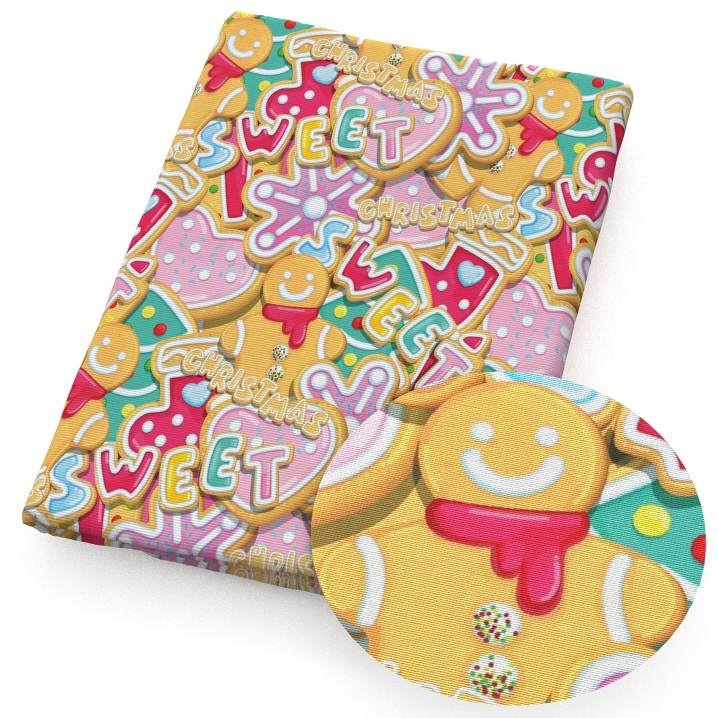 christmas day gingerbread man snowflakesnow fabric
