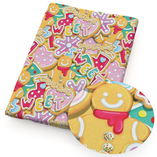 christmas day gingerbread man snowflakesnow fabric