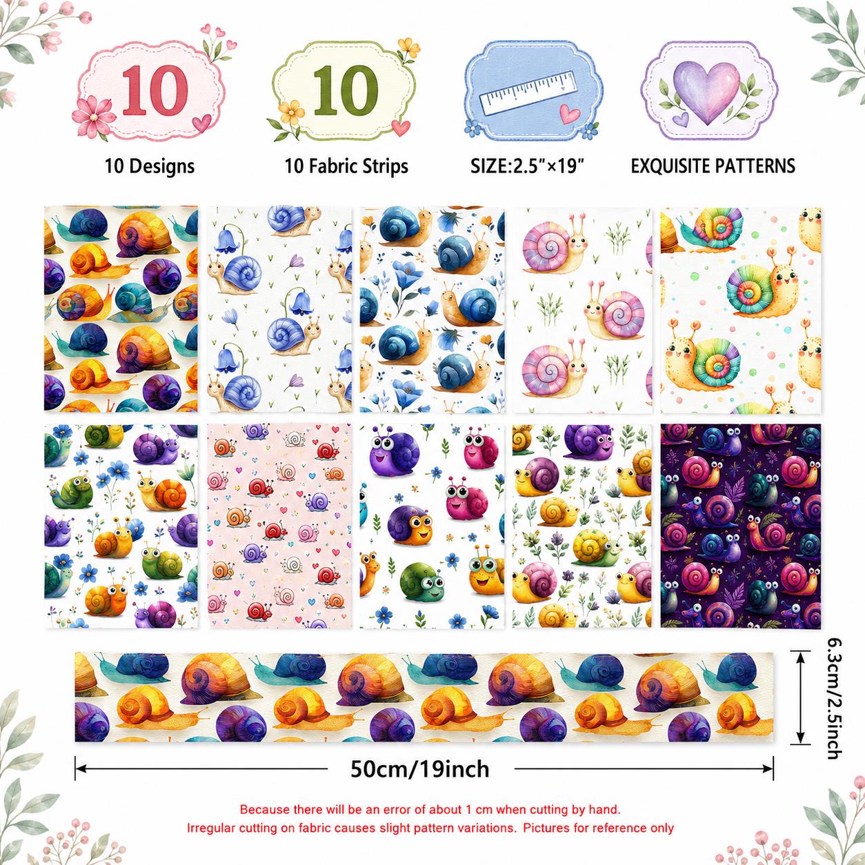 10Pc/Set, Making 10 Images 1pc Each, Each Size: 6.3*50cm Snail Series Sliced Fabric Set Style Combination, Polyester Jelly Roll Fabric Strips, Pre-Cut Quilting Squares, For Quilting DIY, Handicrafts And Sewing, Blankets, Rugs, Interior Decoration
