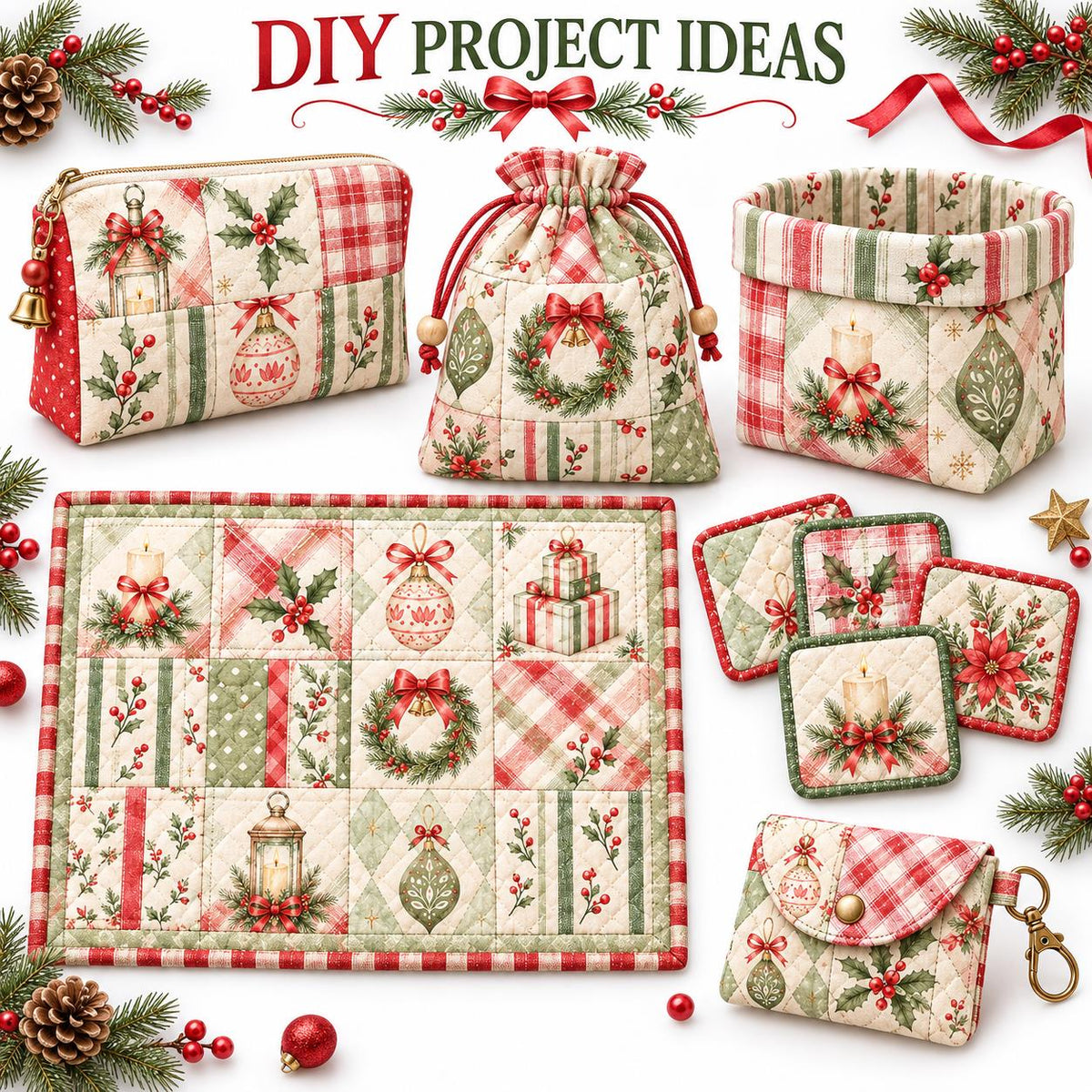 10Pc/Set Christmas Series Plaid Stripe Bowknot Bell Star Holly Fat Quarter Fabric, Pre-Cut Square Fabric Assort, Fabric Set, Craft Fabric, Handmade DIY Patchwork Fabric,Home Quilting Sewing Fabric, Packaging Fabric, Scrapbooking Craft Hobbyist