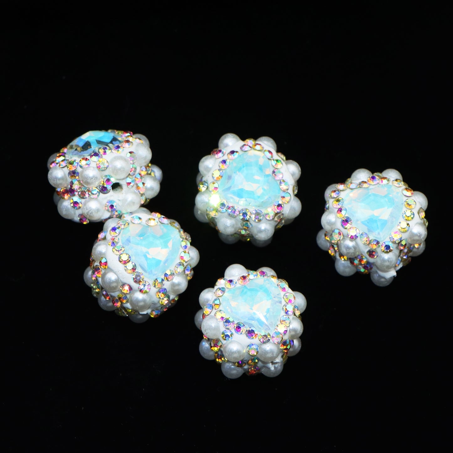 1PC Heart Love Valentine's Day Pearl Rhinestone Bead with Opal Effect - Faux Crystal Spacer for DIY Jewelry Making, Bracelets, Necklaces, Earrings & Crafts
