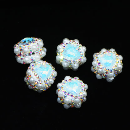 1PC Heart Love Valentine's Day Pearl Rhinestone Bead with Opal Effect - Faux Crystal Spacer for DIY Jewelry Making, Bracelets, Necklaces, Earrings & Crafts