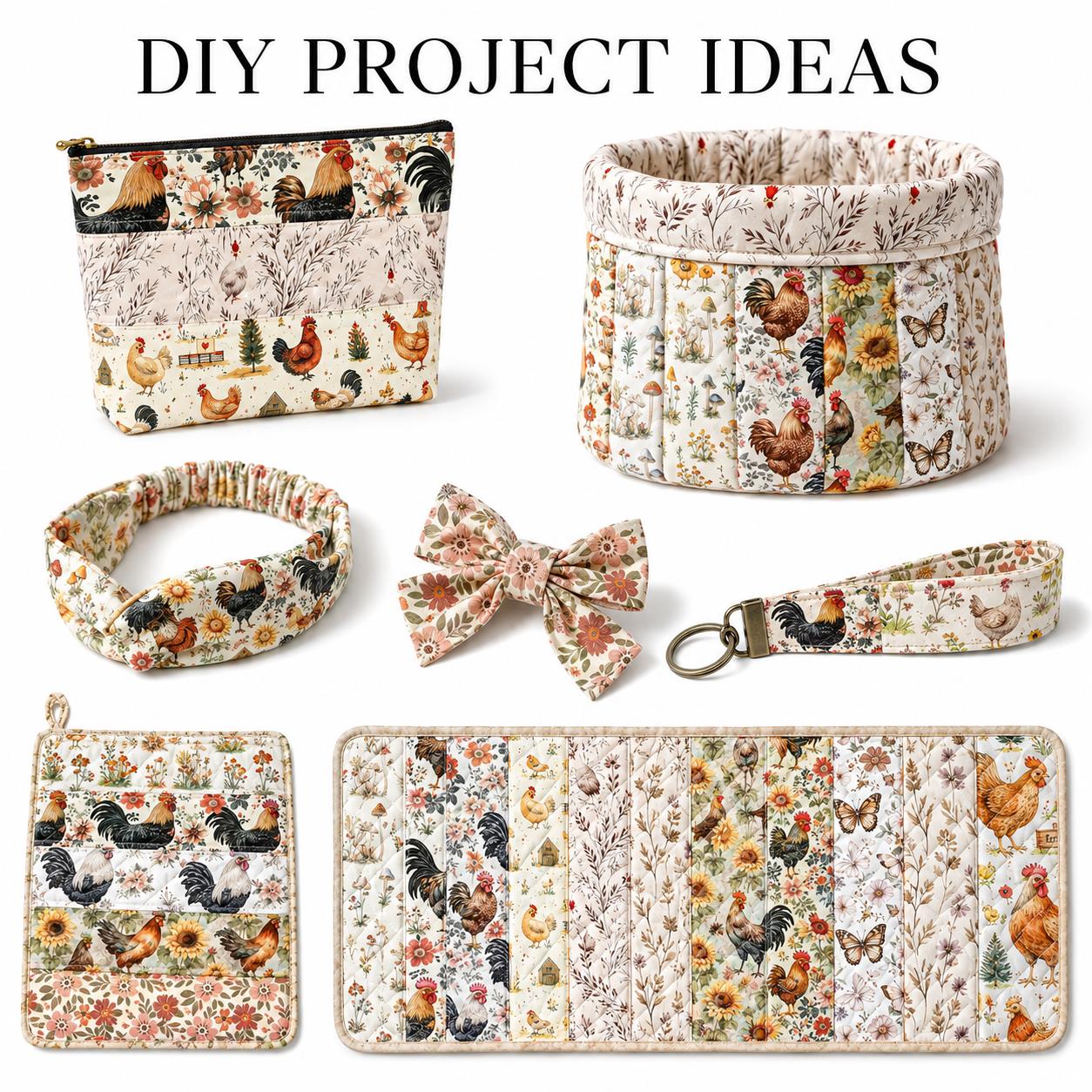 10Pc/Set, Making 10 Images 1pc Each, Each Size: 6.3*50cm Floral Butterfly Rooster Series Sliced Fabric Set Style Combination, Polyester Jelly Roll Fabric Strips, Pre-Cut Quilting Squares, For Quilting DIY, Handicrafts And Sewing, Blankets, Rugs