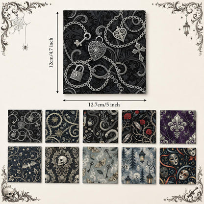 10Pc/Set Halloween Black Series Flower Skull Heart Butterfly Bat Fat Quarter Fabric, Pre-Cut Square Fabric Assort, Fabric Set, Craft Fabric, Handmade DIY Patchwork Fabric,Home Quilting Sewing Fabric, Packaging Fabric, Scrapbooking Craft Hobbyist