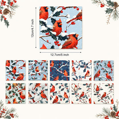 10Pc/Set Christmas Series Northern Cardinal Holly Fat Quarter Fabric, Pre-Cut Square Fabric Assort, Fabric Set, Craft Fabric, Handmade DIY Patchwork Fabric,Home Quilting Sewing Fabric, Packaging Fabric, Scrapbooking Craft Hobbyist