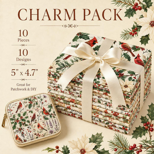 10Pc/Set Christmas Flower Northern Cardinal Series Rose Butterfly Holly Fat Quarter Fabric, Pre-Cut Square Fabric Assort, Fabric Set, Craft Fabric, Handmade DIY Patchwork Fabric,Home Quilting Sewing Fabric, Packaging Fabric, Scrapbooking Craft Hobbyist