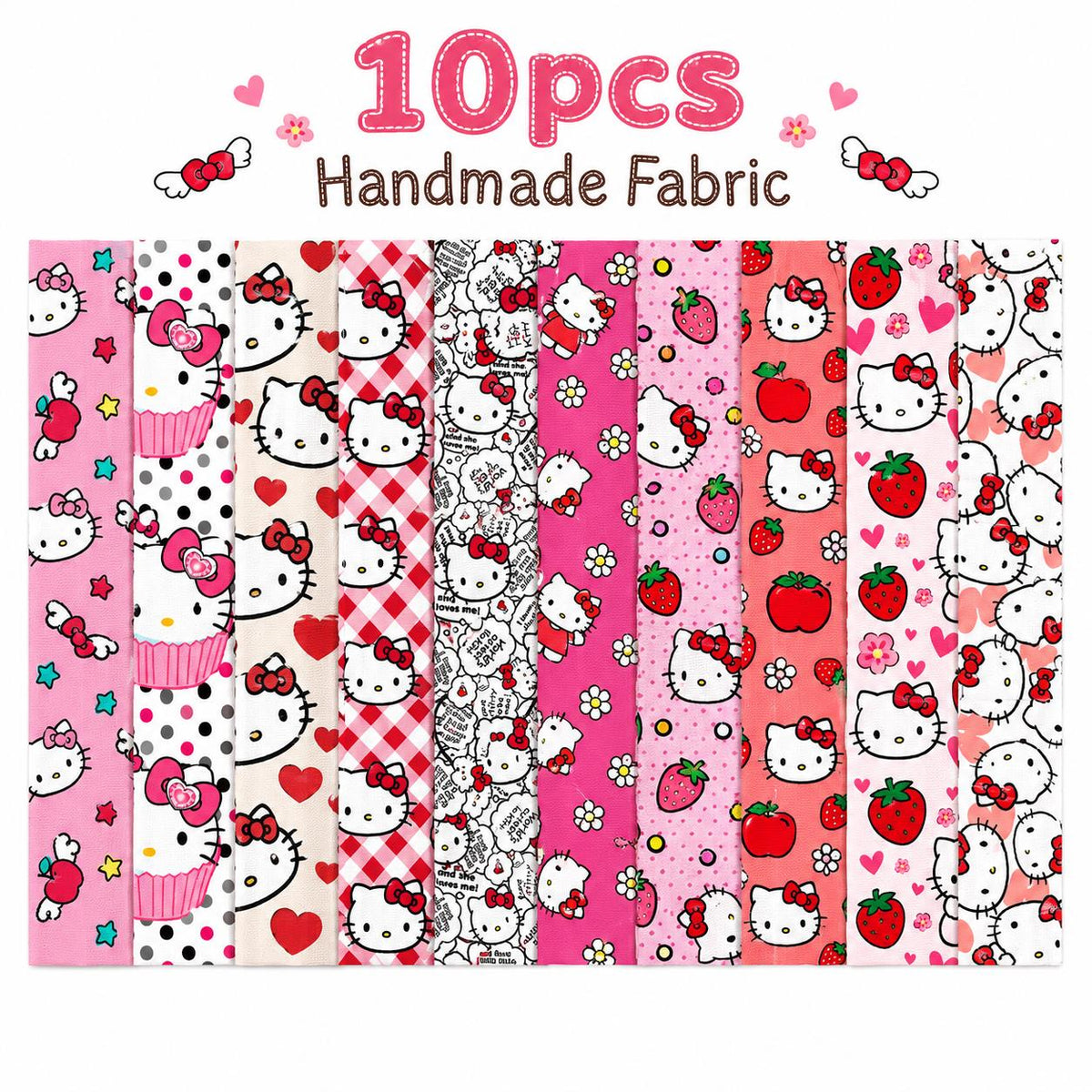 10pcs Vintage Kuromi Hello Kitty Halloween Pattern Jelly Roll Fabric Strips 2.5X19.7inch Pre-cut 100% Polyester for Patchwork Quilts, Table Runners, Placemats, Tote Bags, Storage Pouches, Makeup Bags, Coasters, Quilt Blocks & Binding