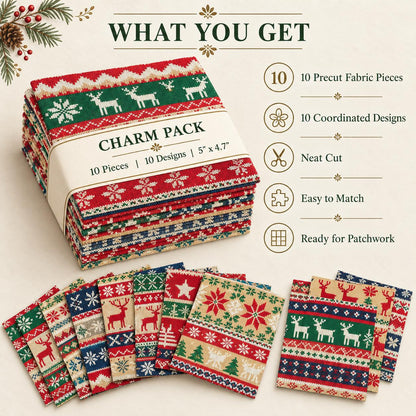 10Pc/Set Christmas Series Stripe Flower Star Deer Tree Moon Fat Quarter Fabric, Pre-Cut Square Fabric Assort, Fabric Set, Craft Fabric, Handmade DIY Patchwork Fabric,Home Quilting Sewing Fabric, Packaging Fabric, Scrapbooking Craft Hobbyist