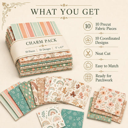 10pcs Charm Pack Set Floral Stripe Pattern Vintage Style Handmade DIY with Rich Color and Texture Elements 100% Polyester Patchwork in 10 Design Styles Suitable for Patchwork DIY Craft Projects DIY Wallet Making Gift Giving Bag Making Mother's Day Gift