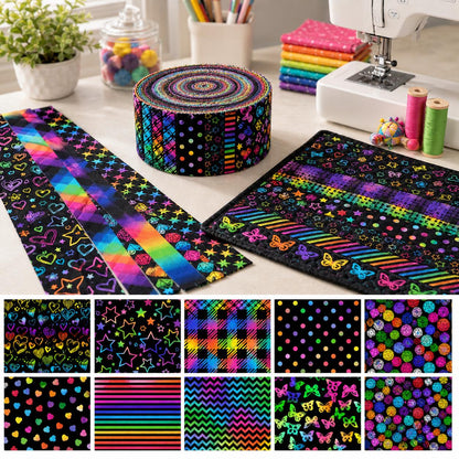 10Pc/Set, Making 10 Images 1pc Each, Each Size: 6.3*50cm Dark Series Dots Butterfly Iridescent Series Sliced Fabric Set Style Combination, Polyester Jelly Roll Fabric Strips, Pre-Cut Quilting Squares, For Quilting DIY, Handicrafts And Sewing, Blankets, Ru