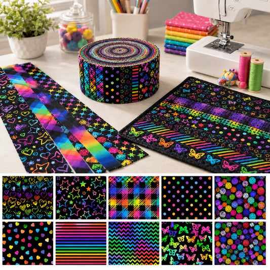 10Pc/Set, Making 10 Images 1pc Each, Each Size: 6.3*50cm Dark Series Dots Butterfly Iridescent Series Sliced Fabric Set Style Combination, Polyester Jelly Roll Fabric Strips, Pre-Cut Quilting Squares, For Quilting DIY, Handicrafts And Sewing, Blankets, Ru