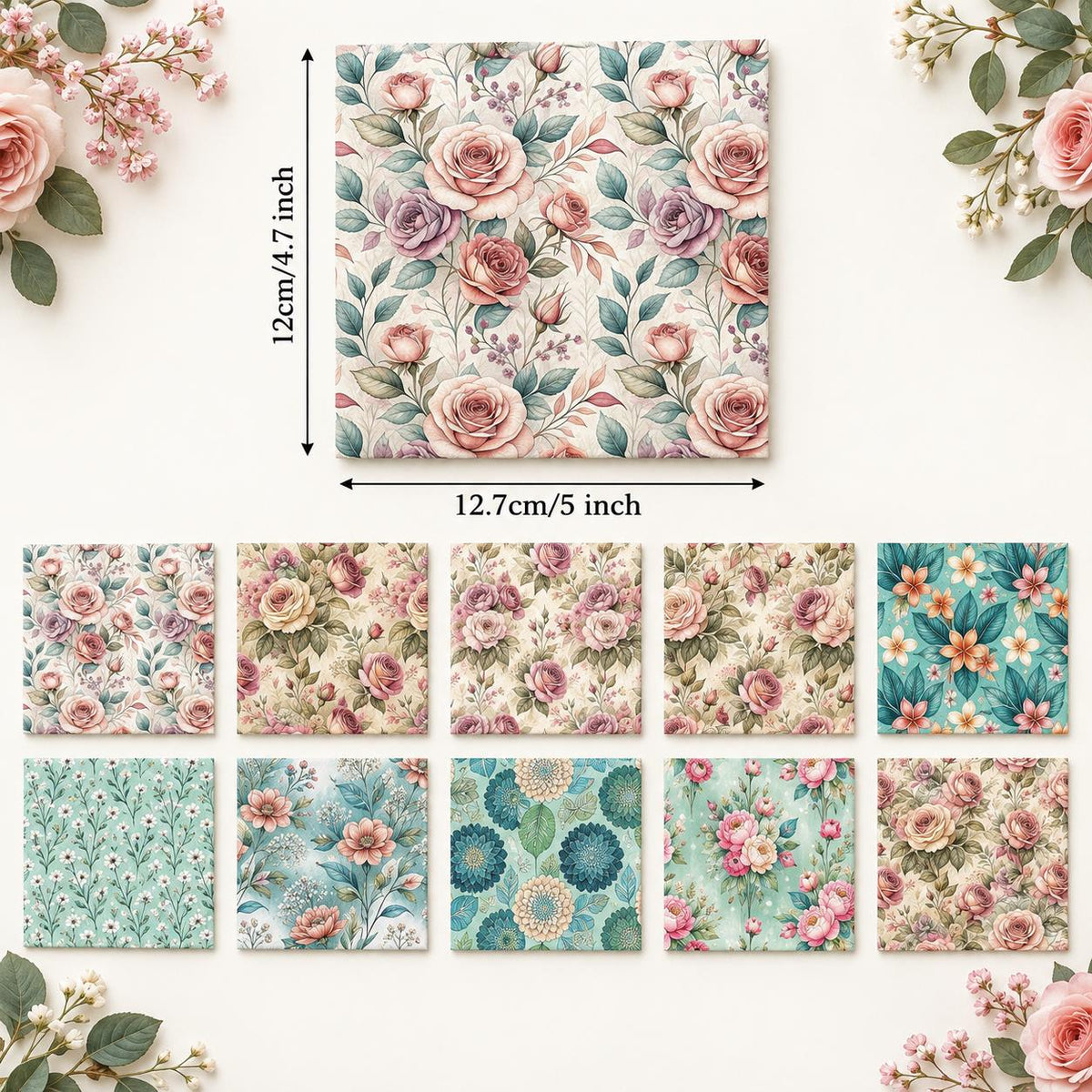 10Pc/Set Flower Series Fat Quarter Fabric, Pre-Cut Square Fabric Assort, Fabric Set, Craft Fabric, Handmade DIY Patchwork Fabric,Home Quilting Sewing Fabric, Packaging Fabric, Scrapbooking Craft Hobbyist