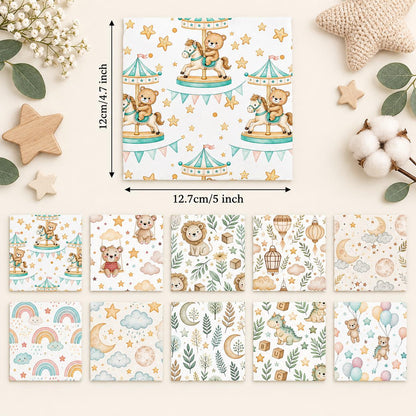 10Pc/Set Animal Series Dinosaurs Star Lions Bear Cloud Moon Fat Quarter Fabric, Pre-Cut Square Fabric Assort, Fabric Set, Craft Fabric, Handmade DIY Patchwork Fabric,Home Quilting Sewing Fabric, Packaging Fabric, Scrapbooking Craft Hobbyist