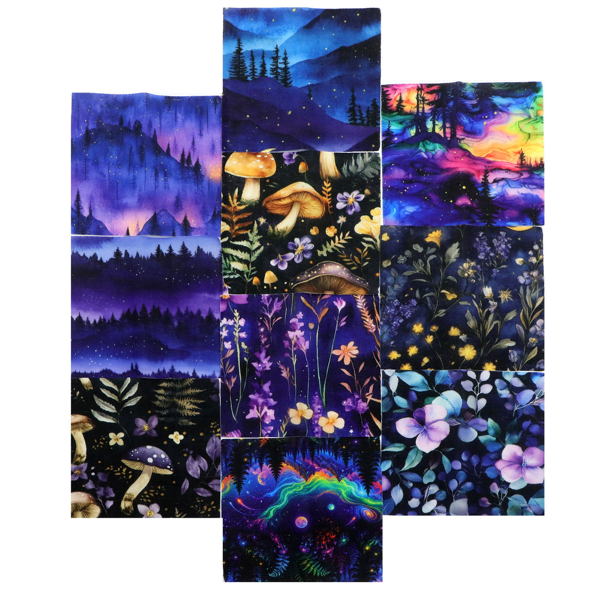 10Pc/Set Flower Series Mushroom Moon Galaxy Mountain Fat Quarter Fabric, Pre-Cut Square Fabric Assort, Fabric Set, Craft Fabric, Handmade DIY Patchwork Fabric,Home Quilting Sewing Fabric, Packaging Fabric, Scrapbooking Craft Hobbyist