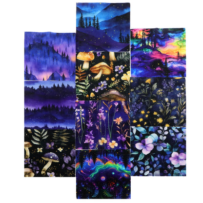 10Pc/Set Flower Series Mushroom Moon Galaxy Mountain Fat Quarter Fabric, Pre-Cut Square Fabric Assort, Fabric Set, Craft Fabric, Handmade DIY Patchwork Fabric,Home Quilting Sewing Fabric, Packaging Fabric, Scrapbooking Craft Hobbyist