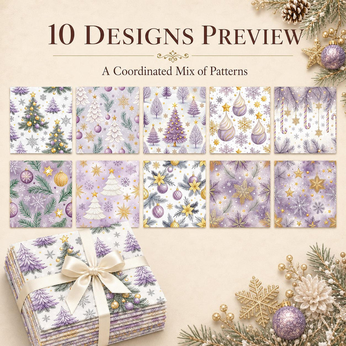 10pcs Charm Pack Set Christmas Tree Pattern Vintage Style Handmade DIY with Rich Color and Texture Elements 100% Polyester Patchwork in 10 Design Styles Suitable for Patchwork DIY Craft Projects DIY Wallet Making Gift Giving Bag Making Mother's Day Gift
