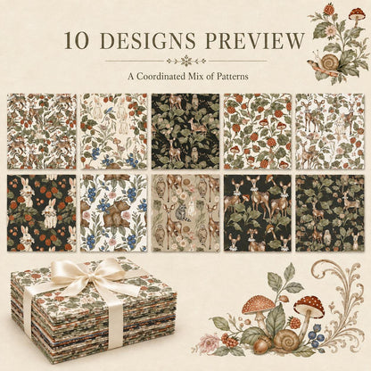 10pcs Charm Pack Set Deer Owl Animal Floral Pattern 100% Polyester Patchwork in 10 Design Styles, Ready-to-Sew Without Cutting, Suitable For Patchwork Wallet Making Gift Giving Tote Bags Coasters DIY Craft Projects Christmas Gift