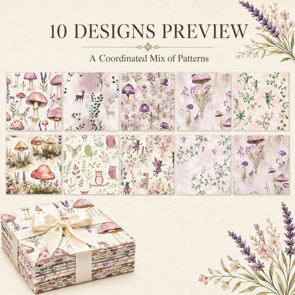 10pcs Charm Pack Set Mushroom Floral Deer Pattern Vintage Style Handmade DIY with Rich Color and Texture Elements 100% Polyester Patchwork in 10 Design Styles Suitable for Patchwork DIY Craft Projects DIY Wallet Making Gift Giving Bag Making Mother's Day