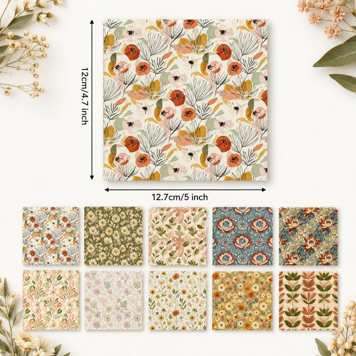 10pcs Charm Pack Set Floral Pattern Vintage Style Handmade DIY with Rich Color and Texture Elements 100% Polyester Patchwork in 10 Design Styles Suitable for Patchwork DIY Craft Projects DIY Wallet Making Gift Giving Bag Making Mother's Day Gift