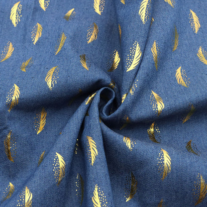 1Pc feather Golden Hot Stamping Pre-Washed Denim Fabric - 59x19.68inch(150x50cm)  DIY Crafts Projects, DIY Wallet Making