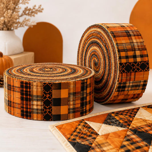 10pcs Vintage Plaid Autumn Pattern Jelly Roll Fabric Strips 2.5X19.7inch Pre-Cut 100% Polyester For Patchwork Quilts, Table Runners, Placemats, Tote Bags, Storage Pouches, Makeup Bags, Coasters, Quilt Blocks & Binding