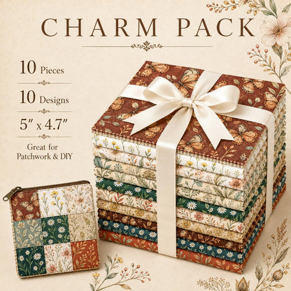 10pcs Charm Pack Set Floral Pattern 100% Polyester Patchwork in 10 Design Styles, Ready-to-Sew Without Cutting, Suitable For Patchwork Wallet Making Gift Giving Tote Bags Coasters DIY Craft Projects