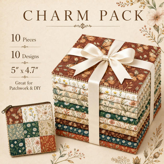 10pcs Charm Pack Set Floral Pattern 100% Polyester Patchwork in 10 Design Styles, Ready-to-Sew Without Cutting, Suitable For Patchwork Wallet Making Gift Giving Tote Bags Coasters DIY Craft Projects