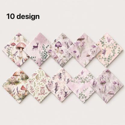 10pcs Charm Pack Set Mushroom Floral Deer Pattern Vintage Style Handmade DIY with Rich Color and Texture Elements 100% Polyester Patchwork in 10 Design Styles Suitable for Patchwork DIY Craft Projects DIY Wallet Making Gift Giving Bag Making Mother's Day