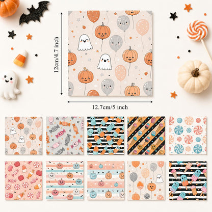 10pcs Charm Pack Set Pumpkin Ghost Halloween Vintage Style Pattern Handmade DIY with Rich Color and Texture Elements 100% Polyester Patchwork in 10 Design Styles Suitable for Patchwork DIY Craft Projects DIY Wallet Making Gift Giving Bag Making Mother's D