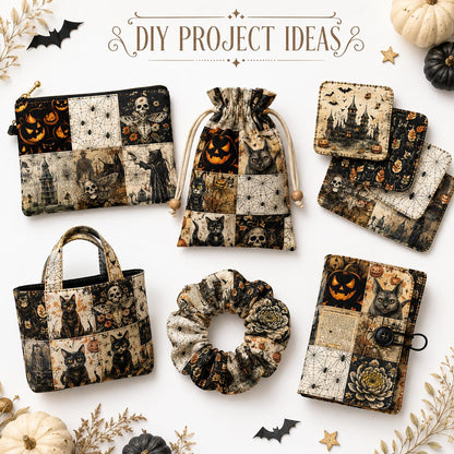 10Pc/Set Halloween Skull Cat Bat Spider Web Witch Pumpkin Series Fat Quarter Fabric, Pre-Cut Square Fabric Assort, Fabric Set, Craft Fabric, Handmade DIY Patchwork Fabric,Home Quilting Sewing Fabric, Packaging Fabric, Scrapbooking Craft Hobbyist