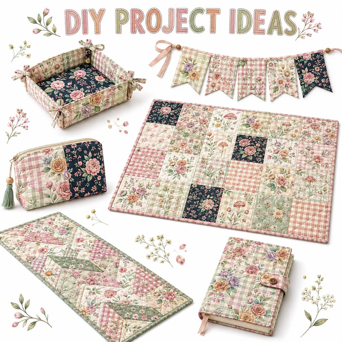 10Pc/Set Flower Plaid Series Daisy Mushroom Fat Quarter Fabric, Pre-Cut Square Fabric Assort, Fabric Set, Craft Fabric, Handmade DIY Patchwork Fabric,Home Quilting Sewing Fabric, Packaging Fabric, Scrapbooking Craft Hobbyist