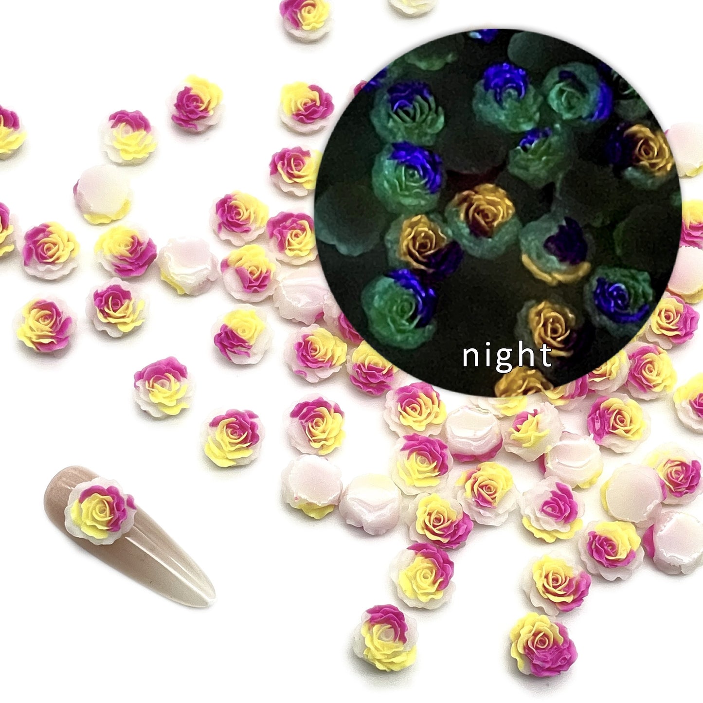 50pcs Acrylic Resin Rose Flower Charms - Glow In The Dark Series 3D Cabochons for DIY Phone Cases, Keychains, Fridge Decor & Accessories