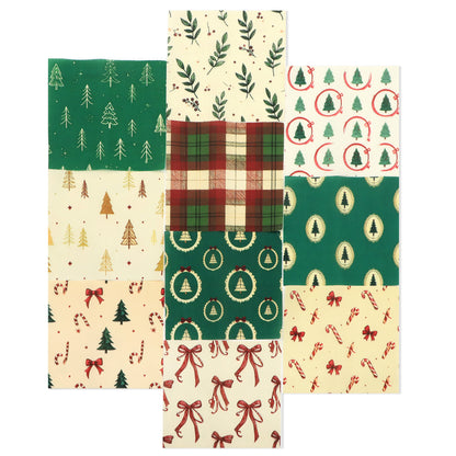 10Pc/Set Christmas Series Plaid Tree Bowknot Star Crutch Fat Quarter Fabric, Pre-Cut Square Fabric Assort, Fabric Set, Craft Fabric, Handmade DIY Patchwork Fabric,Home Quilting Sewing Fabric, Packaging Fabric, Scrapbooking Craft Hobbyist