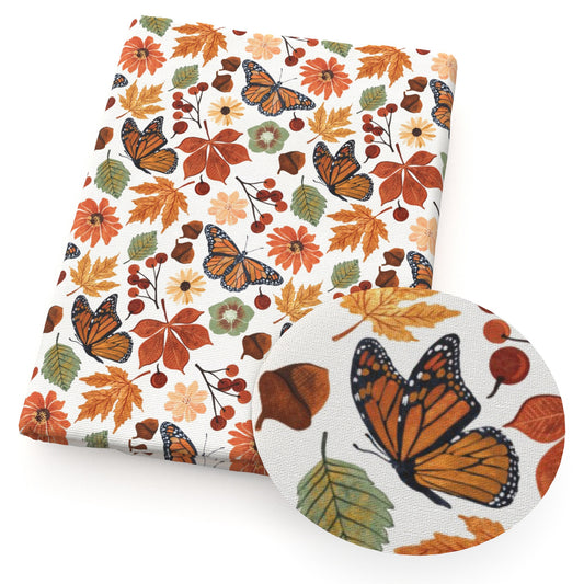butterfly maple leaf flowerfloral pine conespinecones leaf leaves tree fabric