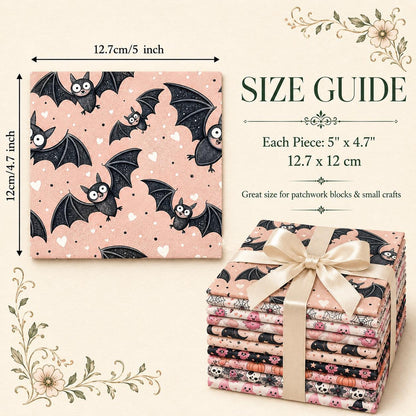 10pcs Charm Pack Set  Bat Ghost Skull Halloween Vintage Style Pattern Handmade DIY with Rich Color and Texture Elements 100% Polyester Patchwork in 10 Design Styles Suitable for Patchwork DIY Craft Projects DIY Wallet Making Gift Giving Bag Making