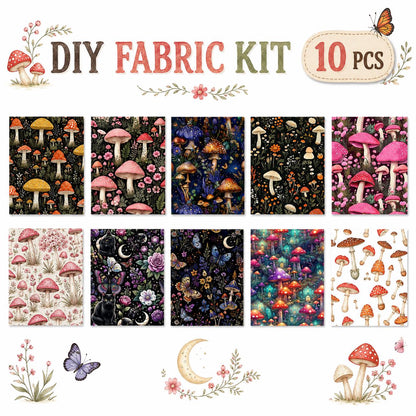 10Pc/Set Mushroom Series Flower Butterfly Cat Strawberry Moon Fat Quarter Fabric, Pre-Cut Square Fabric Assort, Fabric Set, Craft Fabric, Handmade DIY Patchwork Fabric,Home Quilting Sewing Fabric, Packaging Fabric, Scrapbooking Craft Hobbyist