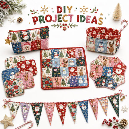 2D Flat 10Pc/Set Christmas Series Santa Claus Deer Holly Fat Quarter Fabric, Pre-Cut Square Fabric Assort, Fabric Set, Craft Fabric, Handmade DIY Patchwork Fabric,Home Quilting Sewing Fabric, Packaging Fabric, Scrapbooking Craft Hobbyist