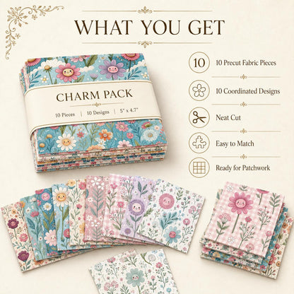 10pcs Charm Pack Set Floral Pattern Vintage Style Handmade DIY with Rich Color and Texture Elements 100% Polyester Patchwork in 10 Design Styles Suitable for Patchwork DIY Craft Projects DIY Wallet Making Gift Giving Bag Making Mother's Day Gift